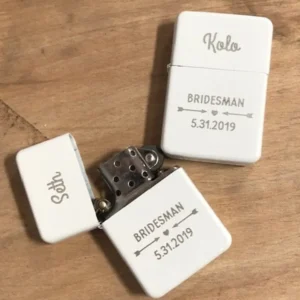 Alternative view of Personalised Heritage "White Gloss" Metal Lighter - Laser – Final Stock