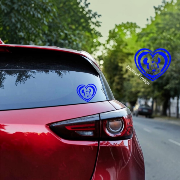 Minnie-mouse-love-heart-vinyl-decal-white-blue-car-view
