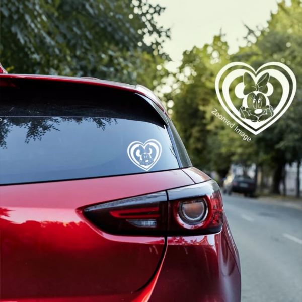 Minnie-mouse-love-heart-vinyl-decal-white-car-view