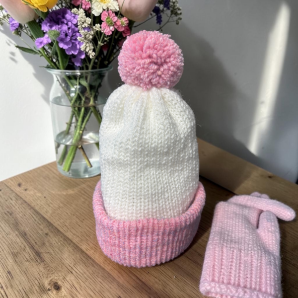 Mommy-and-Me-Matching-Beanie-Set-pink-and-white-lifestyle