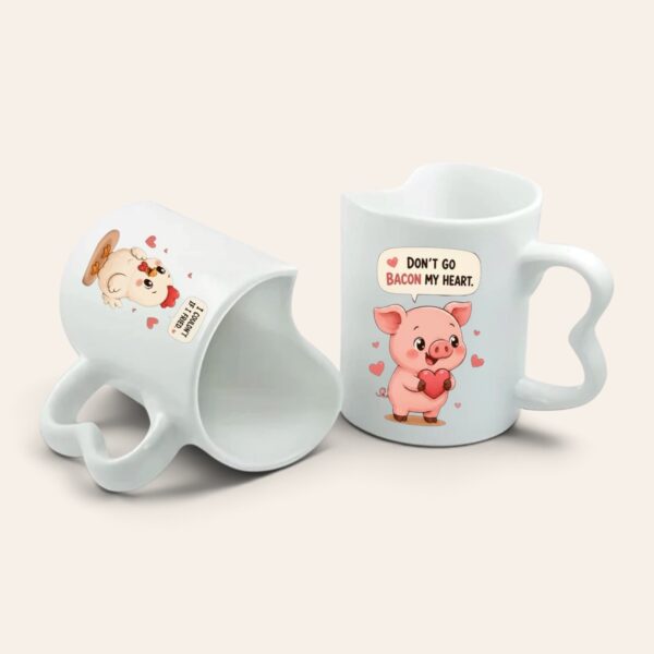 Personalised Heart Handle Mug Funny Pig Chicken Design