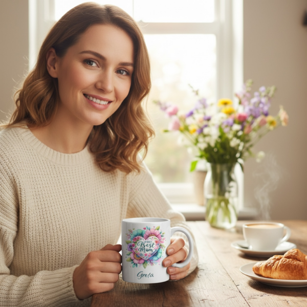 Personalised The Worlds Best Mum Mug With Floral Heart Design