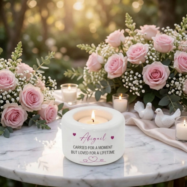 Custom Memorial Candle Holder With Footprints, Handprints Or Scan Photo