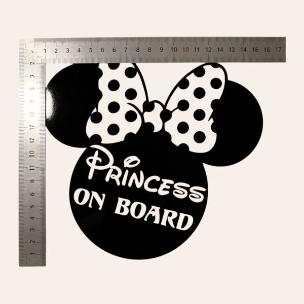 Minnie Mouse Princess On Board Vinyl Decal - measurements