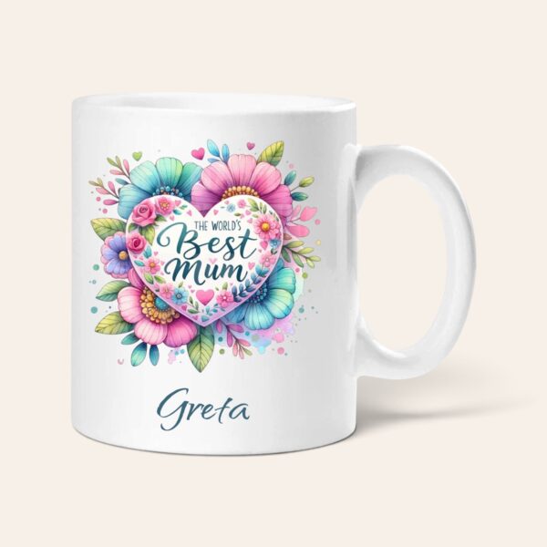 Personalised Worlds Best Mum Floral Heart Mug